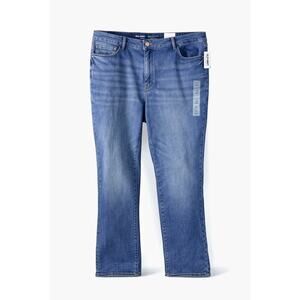 Old Navy Blue Straight Slim Denim Jeans Button Zip Solid 5-Pocket Women's